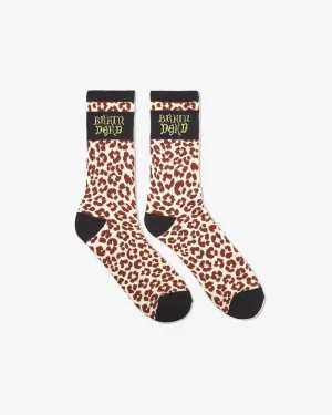 Brain Dead - Paneled Logo Crew Socks - (Maroon Leopard/Navy)