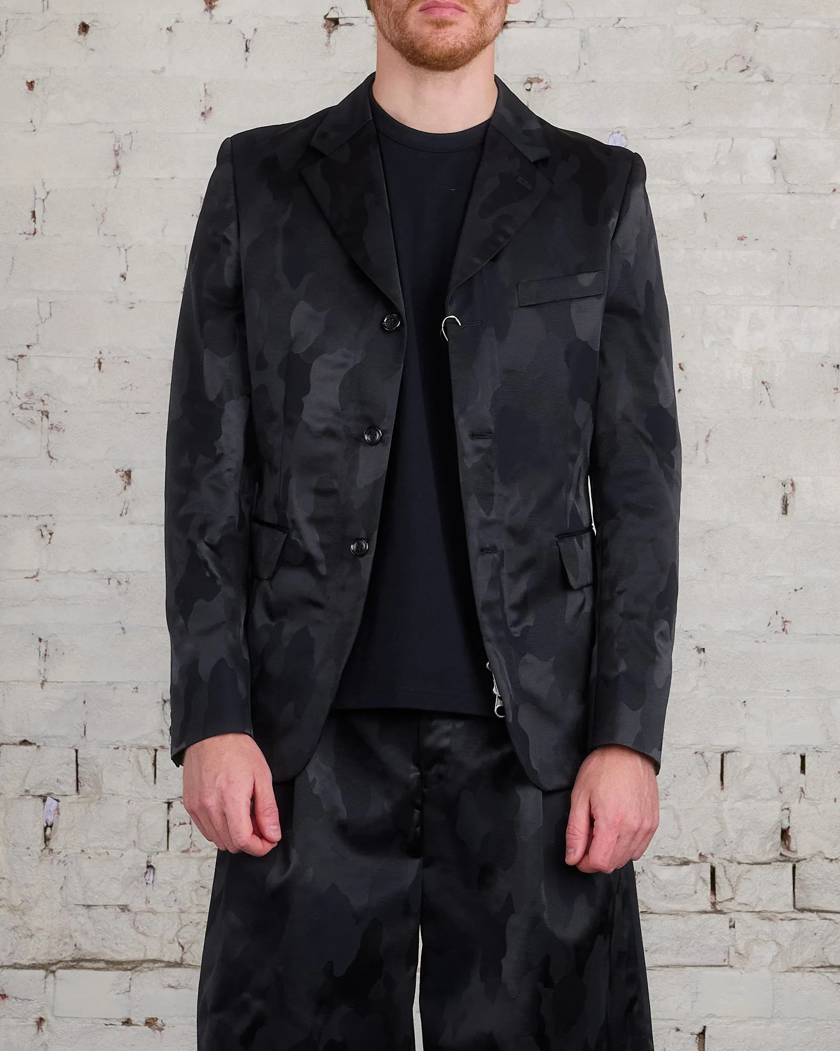COMME des GARONS HOMME Plus Nylon Jacquard Camo Pattern Blazer Black