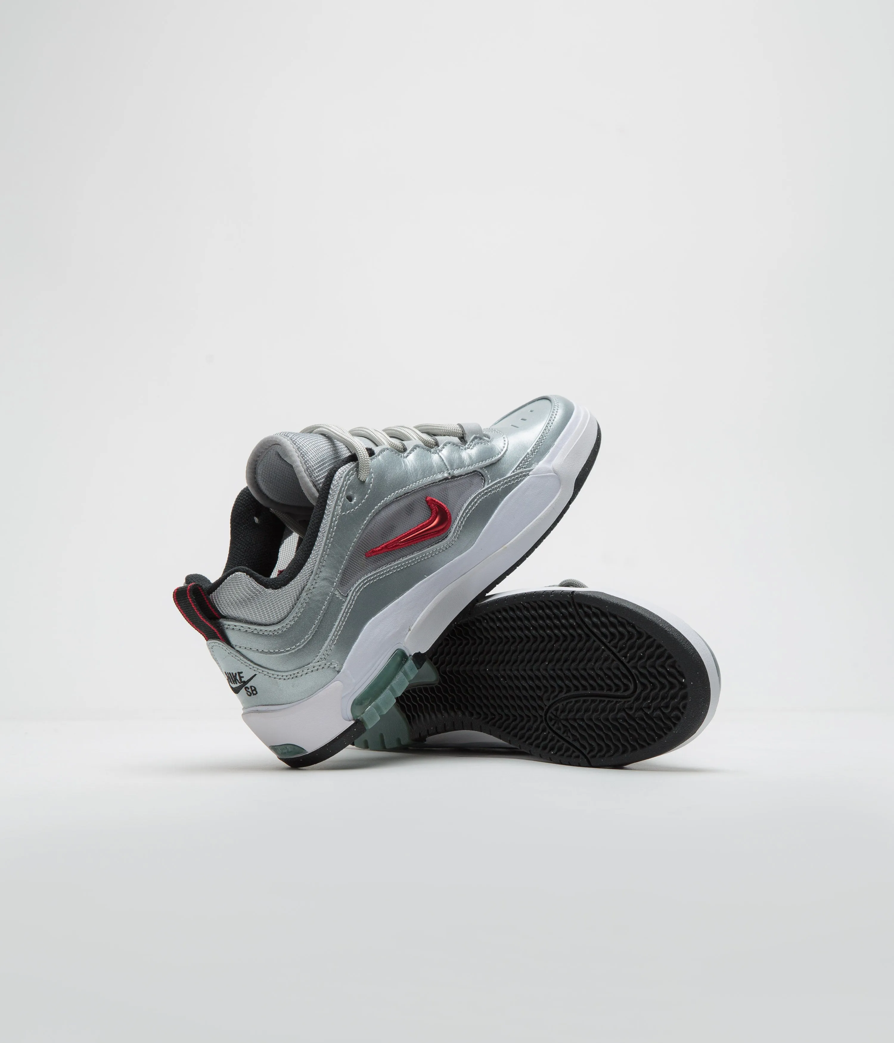 Nike SB Air Max Ishod Premium 'Silver Bullet' Shoes - Metallic Silver / Varsity Red