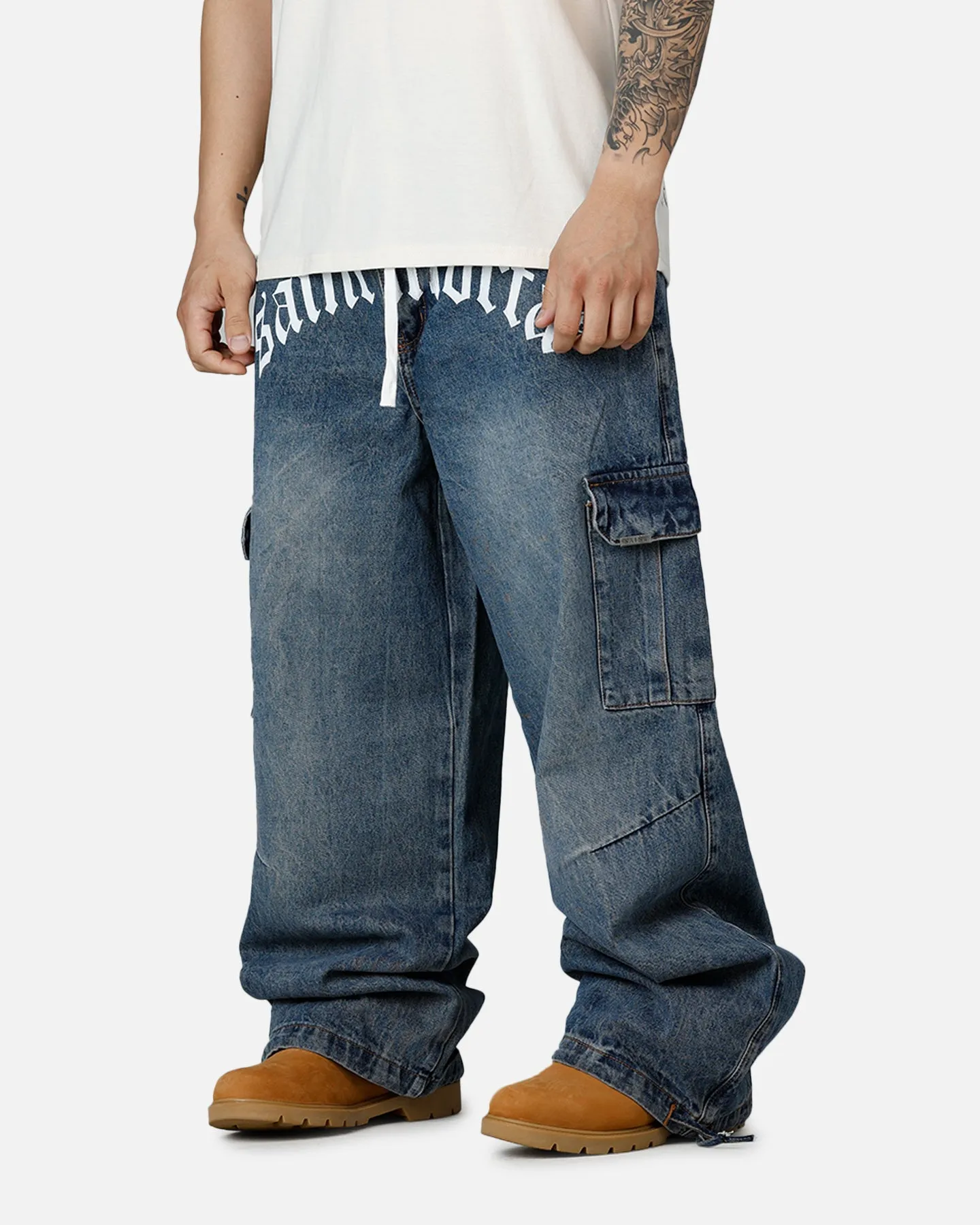 Saint Morta Gothic Denim Cargo Pants Dirty Denim