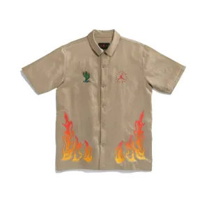 Travis Scott Cactus Jack x Jordan Button Down Shirt Khaki/University Red
